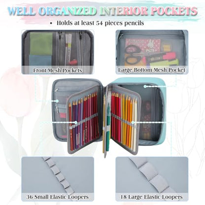VX VONXURY Large Pencil Case, 54-Slot Colored Pen Pouch 2 Removable Sleeves - color: Turqoise