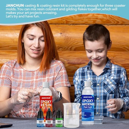 JANCHUN Epoxy Resin Kit,Coating and Coaster Molds for Resin Casting with Gold Flakes Color Pigments,Art Epoxy Resin Crystal Clear for Art,Crafts,Jewelry,DIY,Tumbler,River Table