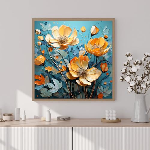 Artunion Framed Paint by Numbers Kit for Adults Beginners & Kids Ages 8-12,Yellow Flower Paint by Number with Frame,Floral Abstract Paint by Numbers Kit on Canvas 10 * 10 Inch Without Easel - color: ZXT-240-F
