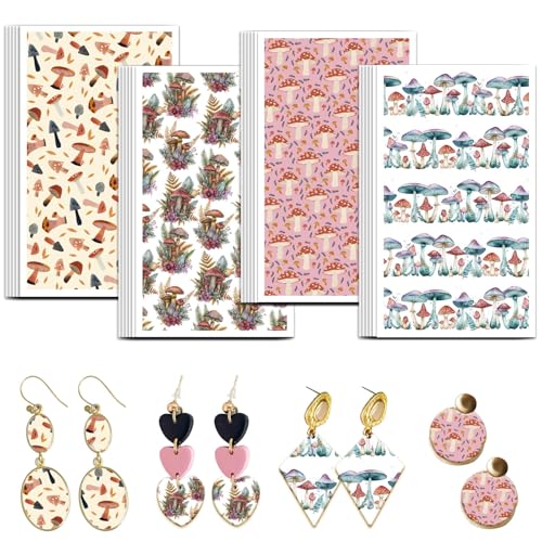 OLYCRAFT 24Pcs Mushrooms Transfer Paper 4 Styles Colorful Mushrooms Clay Transfers Paper for Polymer Clays Earring Bohemia Transfer Sheets Small Ceramic Decal for Earring Jewelry Making - style: Mushroom