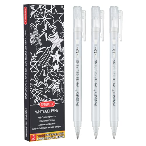 PANDAFLY White Gel Pens, 3-Pack, 1.0mm Fine Point Opaque Gel Ink Pens - style: White-1.0mm