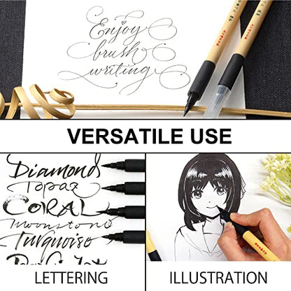Kuretake Bimoji Brush Pen, 5 pcs set (Extra Fine, Fine, Medium, Large, Medium Brush), great for Calligraphy, Hand lettering and Illustration, for Beginners and Professional, Made in Japan - style: Variety 5pcs box