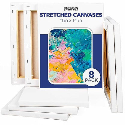 Horizon Group USA Painting Panel Stretched Canvas, 11" x 14", Pack of 8 - size: 11" x 14", Pack of 8, style: Stretched Canvas