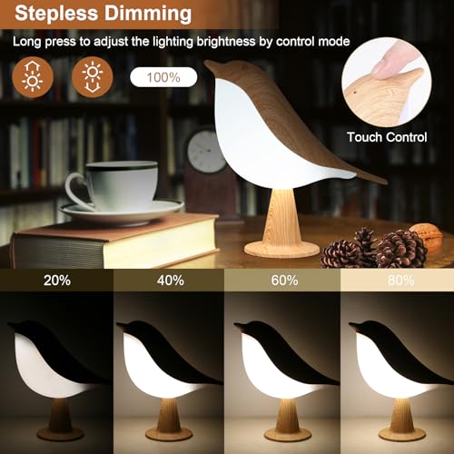 VoMii Bird Desk Lamp Set of 2, Small Table Lamp Cordless Touch Dimmable Night Light with 3 Color Temperature, Rechargeable Decorative Lamps for Bedroom Bedside Nightstand, Desk Decor, Bird Gifts - color: Maple Bird Lamp 2Pack