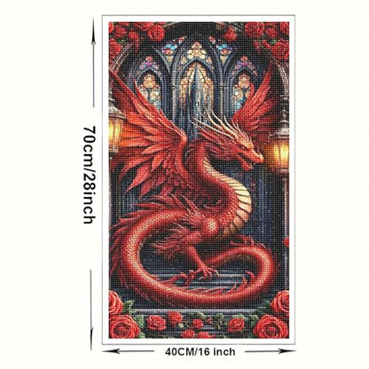 KUFWKEY Fantasy Dragon Diamond Art Kits for Adults,Gothic Stained Rose Diamond Painting Kits,Full Round Diamond Mosiac Kits,DIY Handicrafts,Gem Art and Crafts,Large Size 16x28inch - color: AM804