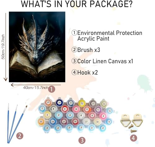 MBNTJHT Dragon Paint by Numbers Kit for Adults,Black Dragon and Book Paint by Number Kits with Brushes for Adults Beginner,DIY Unframed Oil Painting Kits for Home Wall Decor 16x20 Inch. - color: MT21923