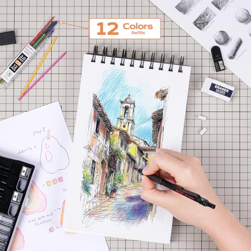 Nicpro Black Art 5PCS Mechanical Pencil Set, Metal Drawing With Lead Eraser - color: Black, style: 0.3 0.5 0.7 2.0