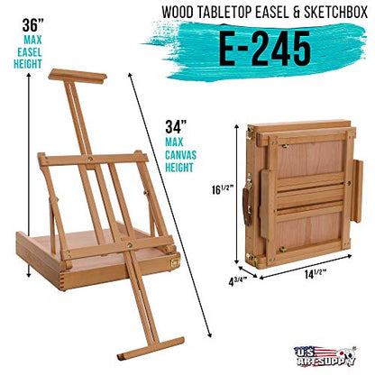 U.S. Art Supply Large Adjustable Wooden Desktop Easel with Storage | Portable Sketchbox, Tabletop Easels for Painting, Drawing & Art Supplies, Premium Beechwood