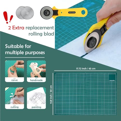 Rotary Cutter Set with A3 Self-Healing Cutting Mat, 2 Blades, Slotted Quilting Ruler – Complete Kit for Fabric Cutting, Quilting, Patchwork, Sewing & DIY Crafts - color: Rotary Cutter Set 1
