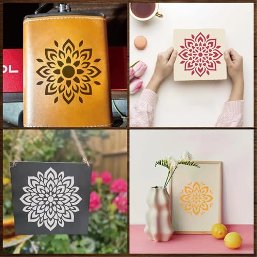Stencils 4in 50pcs Craft Paint Template Reusable Plastic Templates Mandala Style DIY Crafts Stencil Decoration for Fabrics Window Wall Home Wood(4inch 50 Pack)