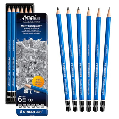 STAEDTLER Mars Lumograph Graphite Pencil Set: 6 Count (8B, 7B, 6B, 4B, 2B, HB)