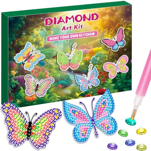 Labeol Arts and Crafts for Kids - Creat Your Own GEM Keychains-5D Diamond Painting by Numbers GEM Kits for Kids Girls Toddler Age 6-7 6-8 10-12 - style: butterfly