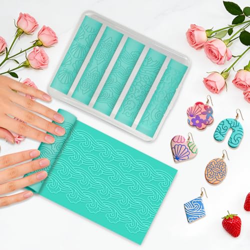 beinkmake 5Pcs Ocean Pattern Polymer Clay Texture Rollers, Plastic Clay Tools with Storage Case for DIY Jewelry Making, Scrapbooking, Pottery Crafting - color: Ocean Pattern