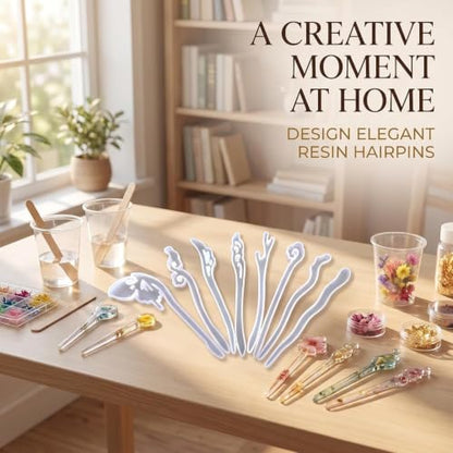 5 Pcs White Silicone Resin Hairpins Molds Hair Stick Kit for Jewelry Crafts Making Jewelry Resin Casting Molds,Jewelry Casting Supplies