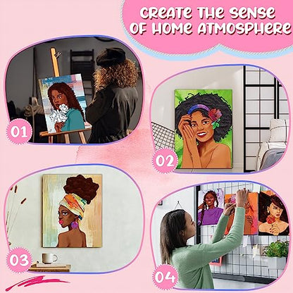 Sherr 20 Pcs Pre Drawn Canvas Afro Queen for Painting for Adults | Bulk 8" x 10" Pre Stretched Outline Painting Boards African American for Beginners Students, Party Favor - style: Stylish