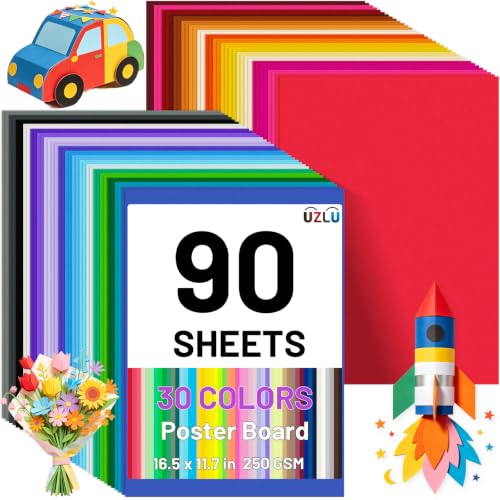 90 Pcs 16.5 x 11.7 in Colored Poster Board 30 Assorted Color Posterboard Paper Bulk 250 GSM Thickness Cardstock A3 Large Blank Vision Boards for School Drawing Craft Projects DIY Display Supplies - color: 30 colors, size: 11.7 x 16.5 in-90 sheets