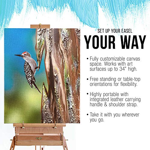 U.S. Art Supply Large Beechwood French Easel, Adjustable Plein Air Easels | Sketchbox Tripod for Field & Studio Painting Easel for Adults, Drawing, Display - Portable with Artist Drawer & Palette - style: Easel
