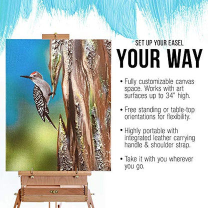 U.S. Art Supply Large Beechwood French Easel, Adjustable Plein Air Easels | Sketchbox Tripod for Field & Studio Painting Easel for Adults, Drawing, Display - Portable with Artist Drawer & Palette - style: Easel