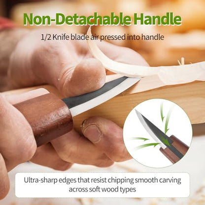 Wood Carving Kit - 23Pcs Wood Carving Tools Set,Carving Knife Set with 4Pcs Whittling Knives,11Pcs Chisel Knives,5Pcs Detail Carving Knives,1Pc Folding Saw,Wood Chisel Sets for Beginners Adults Kids