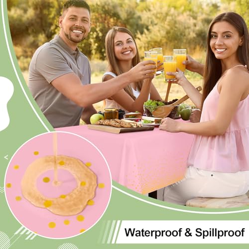 3 Packs Dot Disposable Table Cloth, 54 x 108 Inch Waterproof Plastic Tablecloth, Rectangle Gold Dots in Pink Table Covers for Picnic, Birthday, Party and Back to School - color: Gold in Pink, size: 54" x 108"