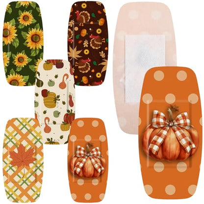 Geiserailie Large Flexible Fabric Bandages 2x4 Waterproof,Autumn | Cushioned Pad Protects Wounds and Cuts, Latex Free Bandages for Sensitive Skin, Stays Secure During Daily Activities - style: Autumn