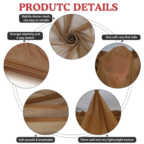 Power Mesh Fabric Superfine Stretch Net 5 Yards Long 60" Wide (Dark Nude) - color: Dark Nude, size: 5 Yards