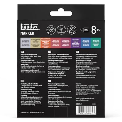 Liquitex Acrylic Paint Markers, Set of 8, Metallic Colors, 2mm Nibs | Precise & Durable 2mm Nibs, Full-Coverage, All Surfaces, Highly Opaque, Acrylic-Power, Shake & Pump to Activate Paint Flow