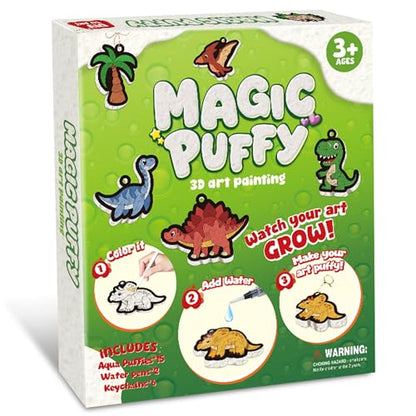 MZYTOZA 3D Art Kit Aqua Magic Puffs Dinosaur - Double-Sided, 15 Mess-Free Paint by Number Craft for Kids, Christmas Gift Idea & Stocking Stuffer, Art Projects with Puff Markers - color: Double-sided Dinosaurs