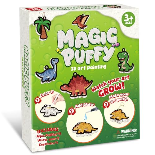 MZYTOZA 3D Art Kit Aqua Magic Puffs Dinosaur - Double-Sided, 15 Mess-Free Paint by Number Craft for Kids, Christmas Gift Idea & Stocking Stuffer, Art Projects with Puff Markers - color: Double-sided Dinosaurs