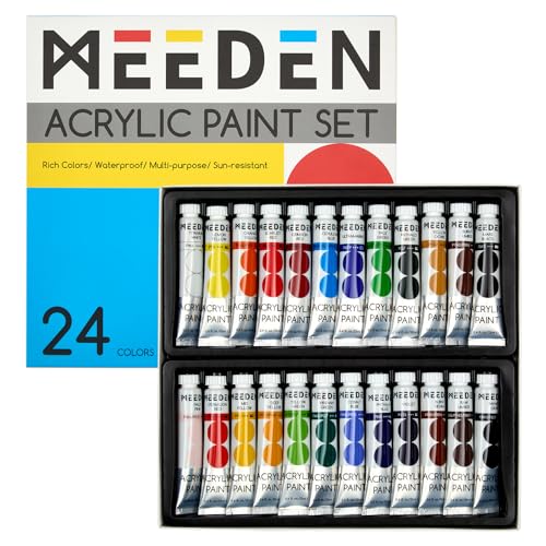 MEEDEN Beginners Acrylic Paint Set: 24 Colors 12ml/0.41 fl oz | Heavy Body Art Craft Paints - Non-Toxic Rich Pigment Hobbists Halloween Pumpkin Painting for Adults on Canvas Wood Fabric - color: 24 Colors