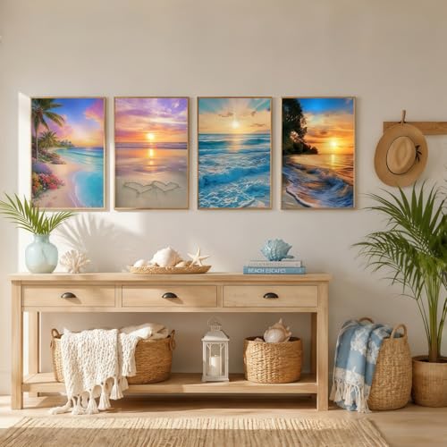 Acelii 12 Pack Summer Beach 5D Diamond Painting Kits, Full Drill Ocean Theme 5D Diamond Art Kits for Adults, Colorful Coastal gem Art Kits, Art Painting Set for Beach Home Wall Decor 9.8x13.8 Inch - color: KM1014-KM1025-1