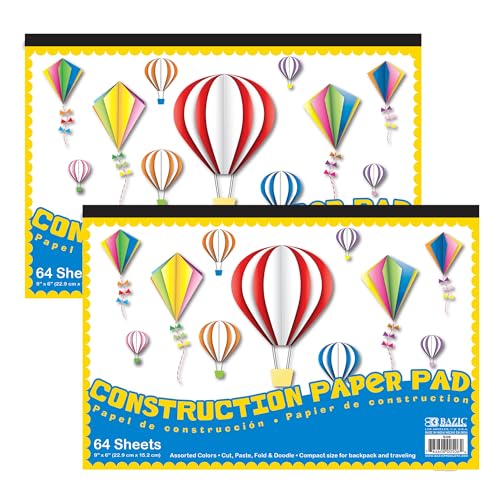 BAZIC Products Color Mini Construction Paper Pad, 6 x 9 in, 64 Ct, 2-Pack - size: 2-Pack