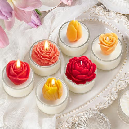 Flower Candle Molds, Set of 6 Peony Rose Tulip Different Shaped - color: 6 Pcs Flower Candle Molds