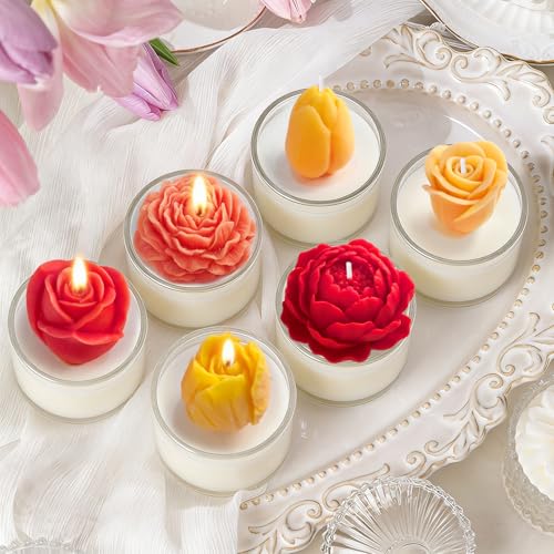 Flower Candle Molds, Set of 6 Peony Rose Tulip Different Shaped - color: 6 Pcs Flower Candle Molds