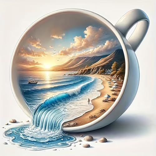 APTDYIGL 5D Beach Diamond Painting Kits for Adults Beginner,DIY Beach,Shell,Sunset Diamond Art Kits for Adults,Round Full Drill Diamond Dots with Gem Art Kits,Home Wall Decor 13.7X13.7inch - color: HP113
