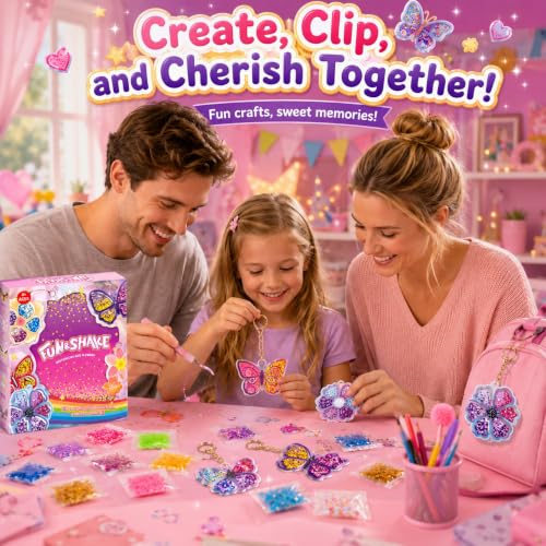 DIY Glitter Craft Kit with Keychains - Mess-Free Arts and Crafts for Kids Ages 4-8, Fun Shake-It Activity, Creative Travel Toys, Party Favors & Birthday Gifts for Girls 4-9 - color: Purple