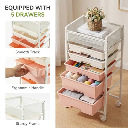 Rolling Craft Cart with 5 Drawers, Art Craft Organizers and Storage with Lockable Wheels, Rolling Utility Cart for Organizing Arts and Crafts,Yarn,Toy, School Supplies, Nail Product, Sewing Supplies - size: 5-Drawers(1 PacK)