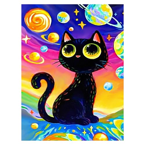DOTZSO Diamond Art Kits for Adults Cat Diamond Painting Kit 12x16in | 5D Cat Diamond Art Painting Kit for Adult, DIY Full Round Drill Tarot Gem Art Diamond Dot Kit for Home Wall Decor Gift - color: AH Cat
