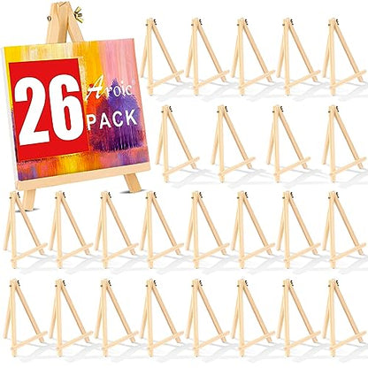 26 Pack 9 Inch Wood Easels, Easel Stand for Painting Canvases | Art and Crafts, Tripod Painting Party Easel, Kid Student Tabletop Easels for Paint, Portable Canvas Photo Picture Sign Holder - style: 26 Pack