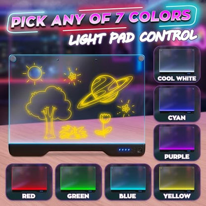 16" LED Drawing Board Rechargeable; 10 Tracing Sheets; Black | 7 Colors, Adjustable Brightness; Acrylic Light Board for Tracing with Stand, Classroom Art Kit; Birthday Gift Idea - color: Black