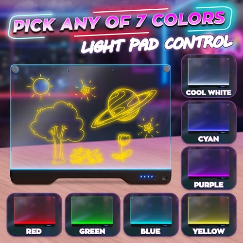 Upgraded 16-Inch LED Drawing Board Rechargeable – 7 Colors, 10 Lighting Effects, Adjustable Brightness – Acrylic Light Board for Tracing with Stand, Markers & Complete Set (Black) - style: Black