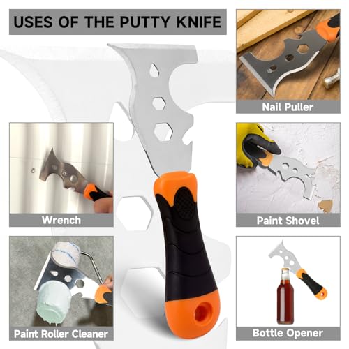 WEGAZ 2 Pack 12-In-1 3" Putty Knife Paint Scraper, 1.5" Stainless Steel | Heavy Duty Scraper Tool, Ergonomic Handle, Multi-Use Paint Scraper Tool for Painting & Wood