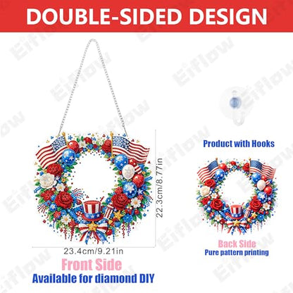 Eiflow Acrylic Diamond Art Hanging Kit for Adults 4th of July, DIY Diamonds Painting Door Hanging Board Kit, Special Crystal Diamond Art Painting Pendant Ornament (Patriotic Wreath) - color: Patriotic Wreath