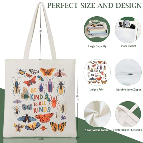 Canvas Aesthetic Tote Bag for Women with Inner Pocket Totes Shoulder Book Bag Shopping Reusable Grocery Bags - color: Be Kind to All Kinds