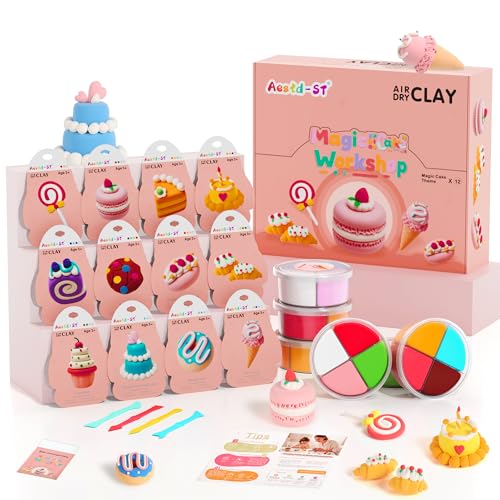 Aestd-ST Air Dry Clay Kit - Cake Themed, Modeling Clay for Kids | Dessert DIY Magic Clay with Tools and Tutorials, 12 Boxes Molding Clay, Soft & Non-Sticky, Arts and Crafts Gifts for Kids - color: Cake Theme