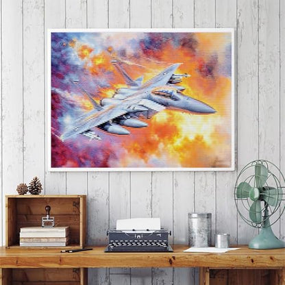 MIJVFNB DIY Airplane 11CT Pre-Printed Cross Stitch Kit for Adults Beginners, Easy Needlepoint Pattern for DIY Home Decor Crafts, 12x16inch