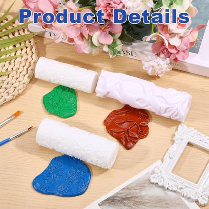 CONCHLERY 3Pcs 3Styles Polymer Clay Texture Roller Plastic Floral Embossed Pattern Handle Clay Texture Roller Pottery Tools for Pottery & Crafting Mixed Shapes White - color: White