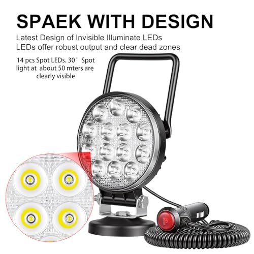 Willpower 4 inch 42W LED Work Light Bar with Magnetic Base, Cigarette Lighter Powered, Portable Off Road Light Flood Driving Fog Lights for Truck 4x4 Car Trailer Tractor Engineering Garage Camping - size: 4'' - 42W - Spot