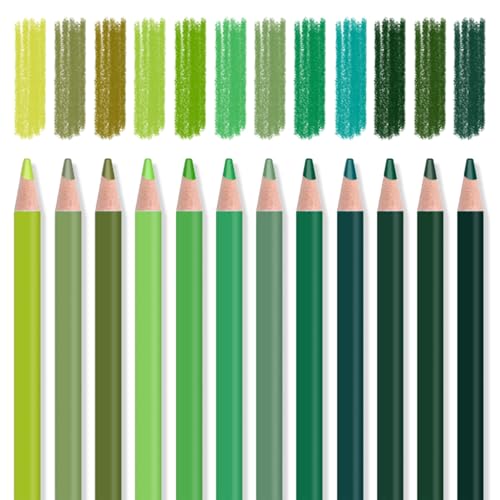 12Pcs Green Colored Pencils Set,Professional Drawing Pencils for Adults - color: 12Pcs Green Colored