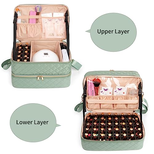 Nail Polish Organizer Bag Holds 50+ Bottles (15ml/0.5 fl.oz) &Nail Lamp - color: 02-Green, size: 50 Bottles